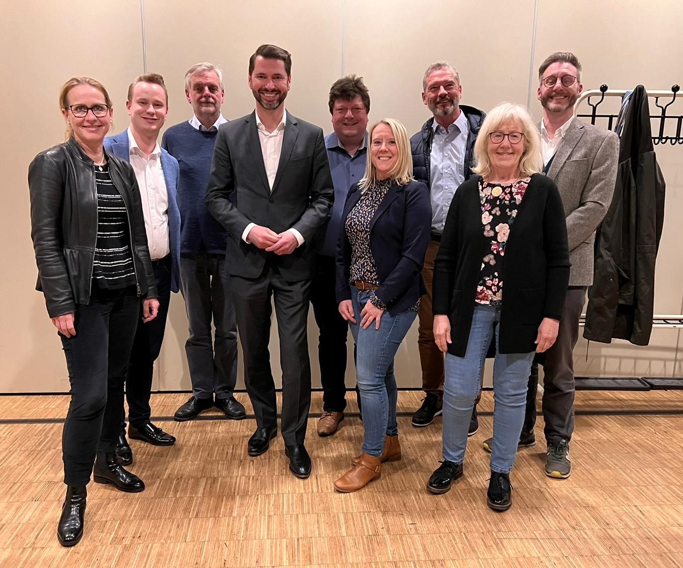 Foto v.l.n.r: Tanja Saga, Marcel Meinhardt, Michael Mller, Fabian Schrumpf MdL, Mike Bhnke, Tanja Fortkord, Knut Gnther, Barbara Adolphs-Schrder, Daniel Ziegler